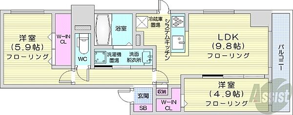 北海道札幌市中央区南八条西6丁目(賃貸マンション2LDK・9階・49.44㎡)の写真 その2