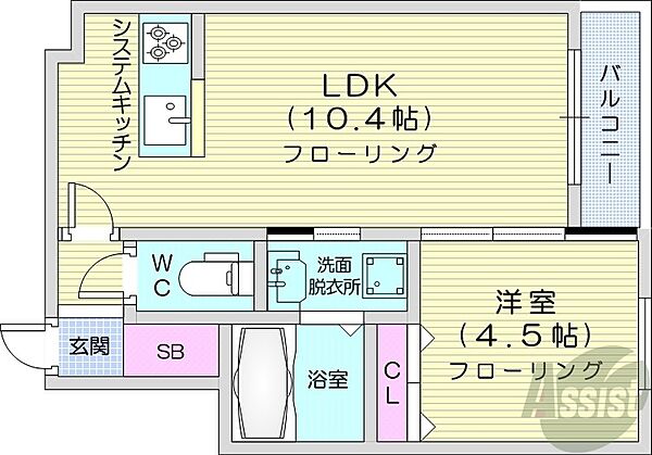 北海道札幌市中央区南一条西23丁目(賃貸マンション1LDK・2階・34.80㎡)の写真 その2