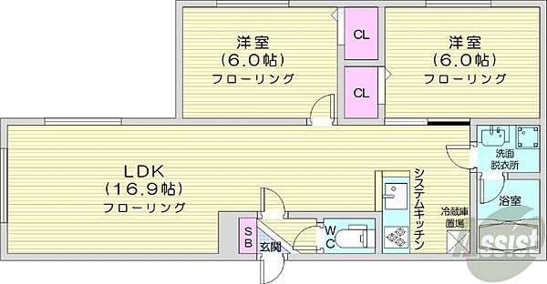 北海道札幌市中央区南二十五条西12丁目(賃貸マンション2LDK・1階・59.04㎡)の写真 その2