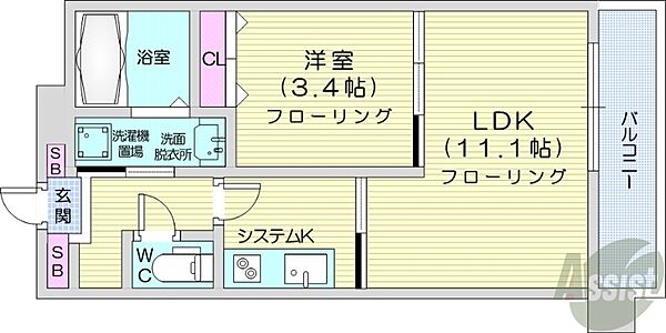 北海道札幌市中央区南十四条西1丁目(賃貸マンション1LDK・10階・35.22㎡)の写真 その2