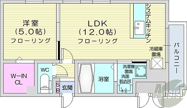 北海道札幌市豊平区豊平二条5丁目(賃貸マンション1LDK・5階・35.10㎡)の写真 その2