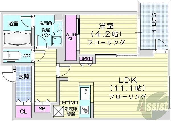 北海道札幌市中央区南二条西9丁目(賃貸マンション1LDK・7階・44.89㎡)の写真 その2