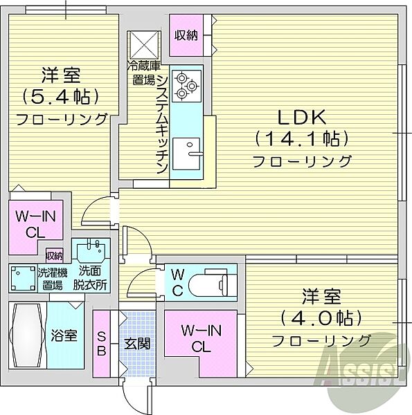 北海道札幌市北区北二十四条西2丁目(賃貸マンション2LDK・2階・52.50㎡)の写真 その2