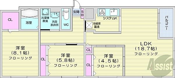 北海道札幌市豊平区中の島二条10丁目(賃貸マンション3LDK・1階・85.69㎡)の写真 その1