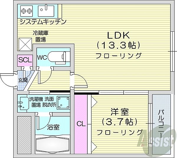 北海道札幌市豊平区中の島一条3丁目(賃貸マンション1LDK・5階・35.78㎡)の写真 その2