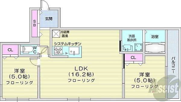 北海道札幌市中央区南二十二条西9丁目(賃貸マンション2LDK・1階・56.55㎡)の写真 その1