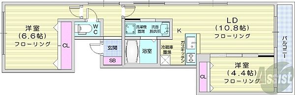 北海道札幌市中央区宮の森二条3丁目(賃貸マンション2LDK・3階・52.95㎡)の写真 その2