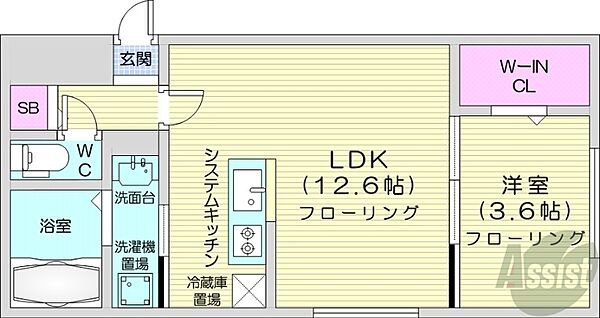 北海道札幌市中央区北四条西13丁目(賃貸マンション1LDK・4階・37.57㎡)の写真 その2