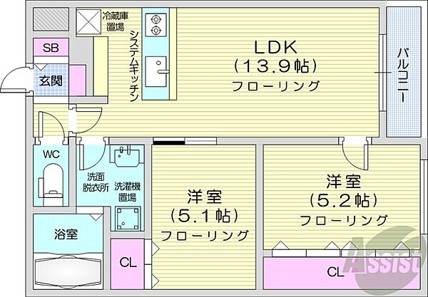 北海道札幌市西区発寒六条5丁目(賃貸マンション2LDK・4階・53.92㎡)の写真 その2