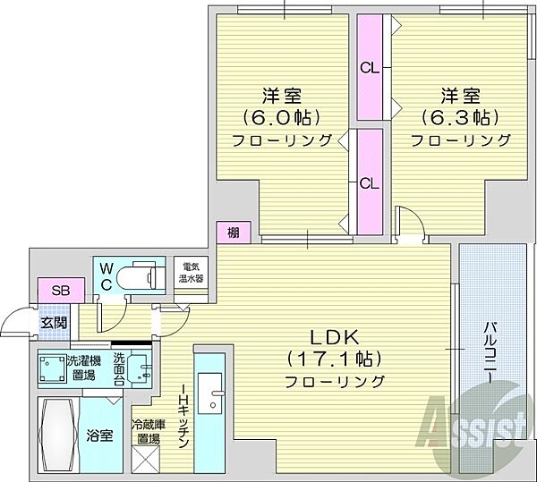 北海道札幌市東区北三十六条東7丁目(賃貸マンション2LDK・9階・61.80㎡)の写真 その2