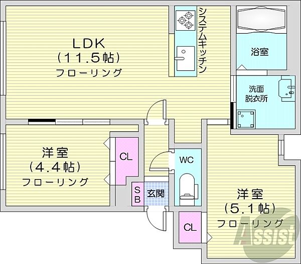 北海道札幌市白石区東札幌五条5丁目(賃貸マンション2LDK・1階・44.85㎡)の写真 その2