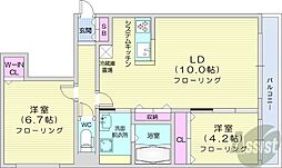 札幌市営東西線 西28丁目駅 徒歩14分の賃貸マンション 4階2LDKの間取り