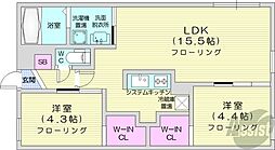 札幌市営東西線 西28丁目駅 徒歩12分の賃貸マンション 2階2LDKの間取り