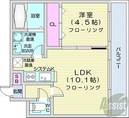 札幌市営東西線 西18丁目駅 徒歩22分の賃貸マンション 3階1LDKの間取り