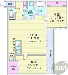 札幌市営東西線 二十四軒駅 徒歩6分の賃貸マンション 4階2LDKの間取り