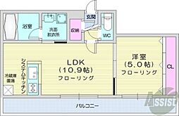 札幌市営東西線 西11丁目駅 徒歩17分の賃貸マンション 5階1LDKの間取り