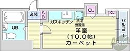 札幌市営東西線 バスセンター前駅 徒歩3分の賃貸マンション 9階ワンルームの間取り