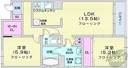 札幌市営東西線 菊水駅 徒歩4分の賃貸アパート 2階2LDKの間取り
