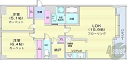札幌市営東西線 バスセンター前駅 徒歩5分の賃貸マンション 2階2LDKの間取り