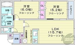 ヴィエルジュ北8条 3階2LDKの間取り