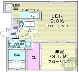 札幌市営東西線 西18丁目駅 徒歩17分の賃貸マンション 1階1LDKの間取り