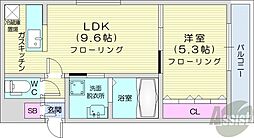 札幌市営東西線 円山公園駅 徒歩12分の賃貸マンション 2階1LDKの間取り