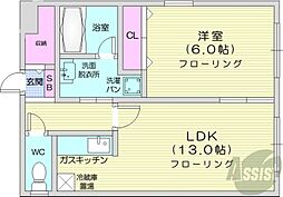 札幌市営東西線 西28丁目駅 徒歩9分の賃貸マンション 1階1LDKの間取り