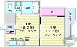 札幌市営東西線 西18丁目駅 徒歩12分の賃貸アパート 3階1LDKの間取り