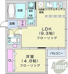 札幌市営東西線 西18丁目駅 徒歩4分の賃貸マンション 5階1LDKの間取り