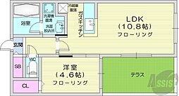 札幌市営東西線 西11丁目駅 徒歩13分の賃貸マンション 1階1LDKの間取り
