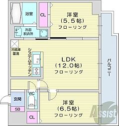 札幌市営南北線 幌平橋駅 徒歩13分の賃貸マンション 9階2LDKの間取り