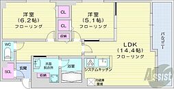 札幌市営東西線 バスセンター前駅 徒歩7分の賃貸マンション 7階2LDKの間取り
