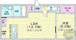 札幌市営東西線 バスセンター前駅 徒歩9分の賃貸マンション 3階1LDKの間取り