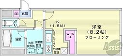 札幌市営東西線 バスセンター前駅 徒歩8分の賃貸マンション 1階1Kの間取り