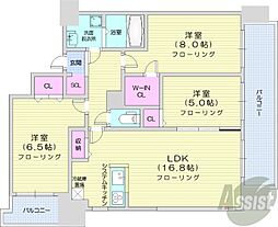 札幌市営東西線 バスセンター前駅 徒歩1分の賃貸マンション 6階3LDKの間取り