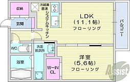 札幌市営東豊線 月寒中央駅 徒歩7分の賃貸マンション 2階1LDKの間取り