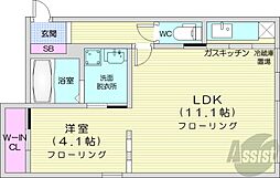 札幌市営南北線 中島公園駅 徒歩7分の賃貸マンション 3階1LDKの間取り