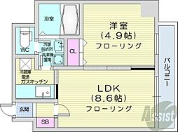 札幌市営東豊線 豊水すすきの駅 徒歩1分の賃貸マンション 3階1LDKの間取り