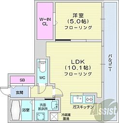 札幌市営東西線 西28丁目駅 徒歩6分の賃貸マンション 3階1LDKの間取り