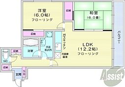 札幌市営南北線 中島公園駅 徒歩5分の賃貸マンション 4階2LDKの間取り