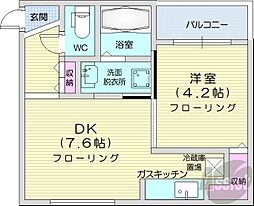 札幌市営東西線 西18丁目駅 徒歩9分の賃貸マンション 4階1DKの間取り