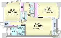 札幌市営東西線 西18丁目駅 徒歩5分の賃貸マンション 8階2LDKの間取り