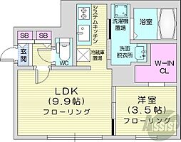 札幌市営東西線 西11丁目駅 徒歩10分の賃貸マンション 2階1LDKの間取り