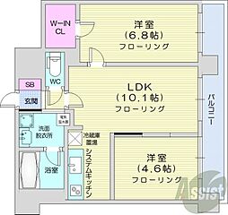 札幌市営東豊線 豊水すすきの駅 徒歩5分の賃貸マンション 5階2LDKの間取り