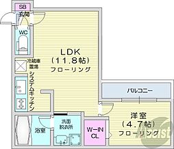 札幌市営東西線 白石駅 徒歩5分の賃貸マンション 4階1LDKの間取り