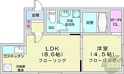 JR函館本線 桑園駅 徒歩9分の賃貸マンション 4階1LDKの間取り