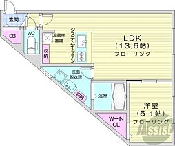 札幌市営東豊線 月寒中央駅 徒歩3分の賃貸マンション 4階1LDKの間取り