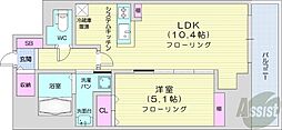 札幌市営東西線 バスセンター前駅 徒歩1分の賃貸マンション 6階1LDKの間取り