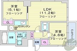 ミ・ピアーチェ環状通 2階2LDKの間取り