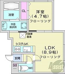 札幌市営東西線 円山公園駅 徒歩5分の賃貸マンション 2階1LDKの間取り